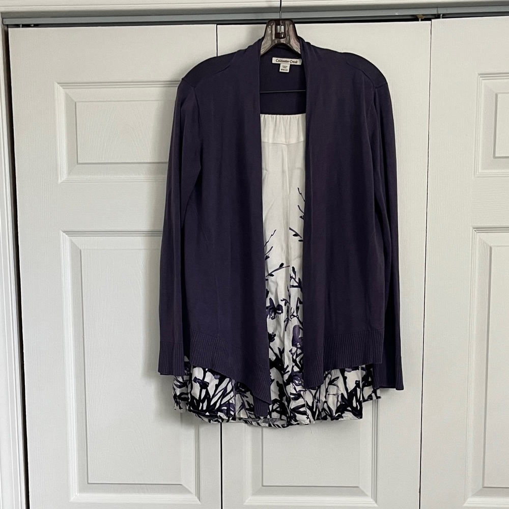 Coldwater Creek Lavender Cardigan with Floral Accent